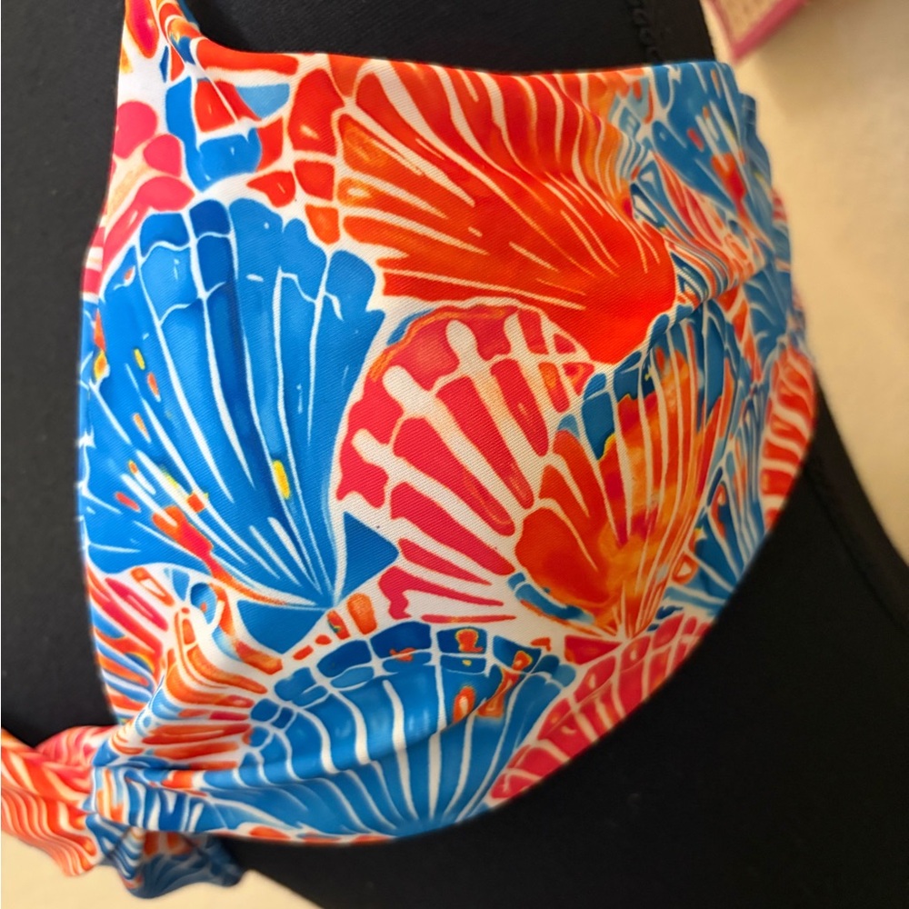 Colorful Shell Print Bikini Set - Blue & Orange - Picture 3 of 6